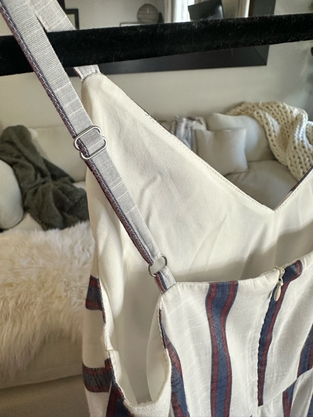 Banana Republic White and Navy Striped Midi Dress with Front Tie 0 - Picture 9 of 10